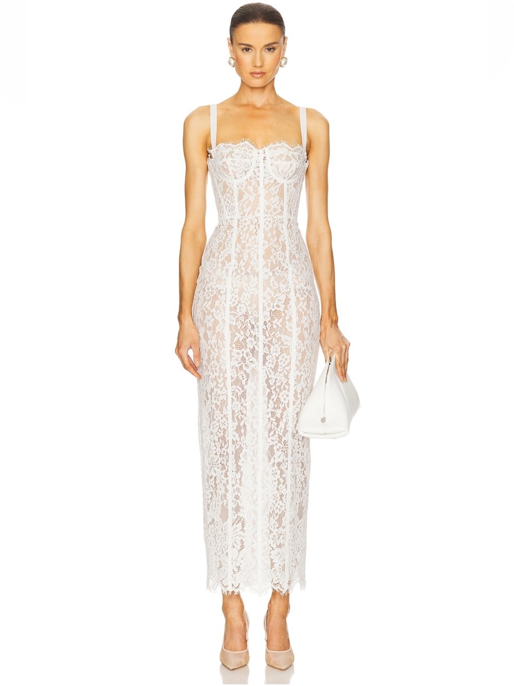 Helsa The Lace Column Dress in White size L NWT